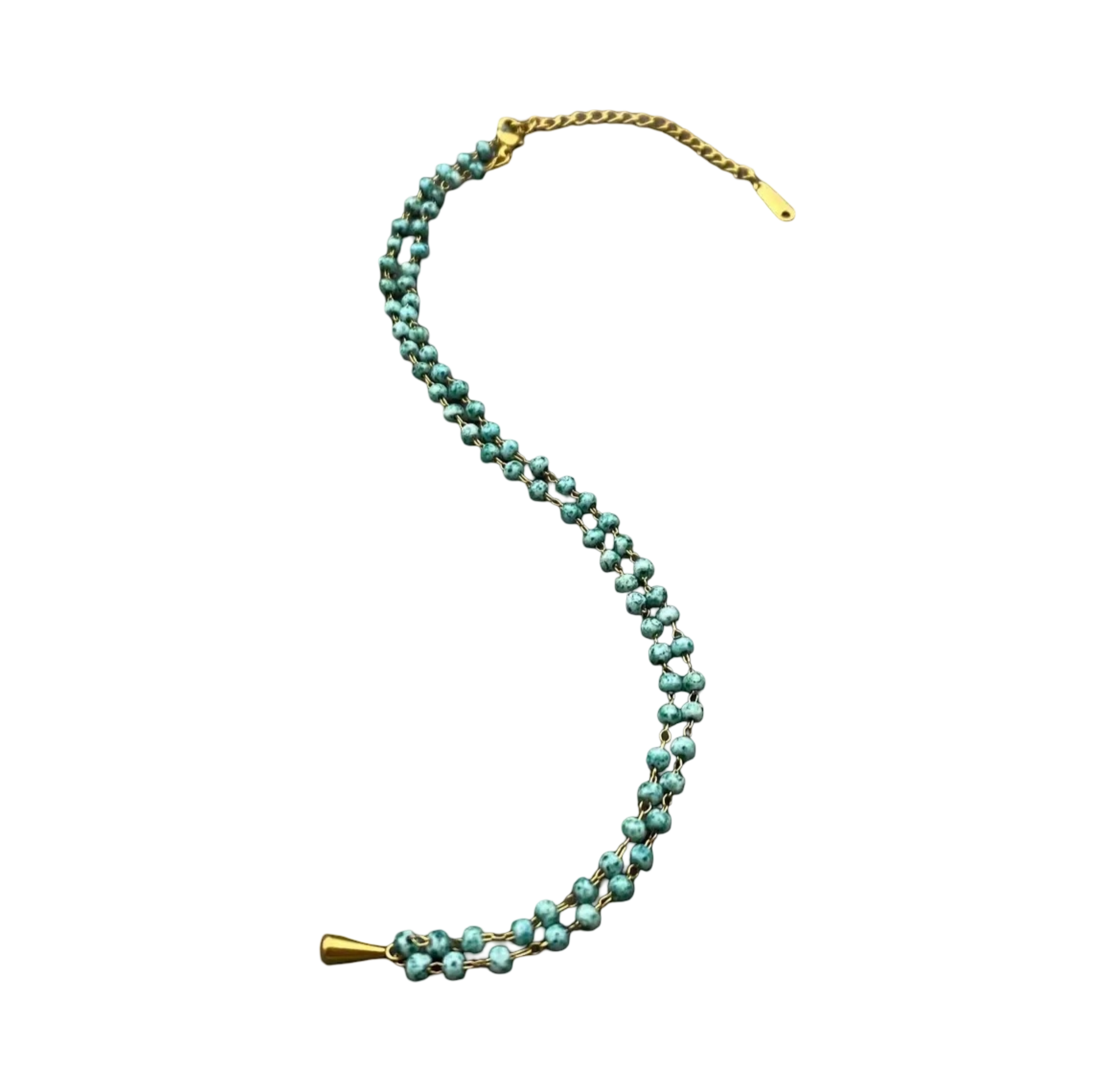 18K Golden Teal Charm Beads Chain Necklace