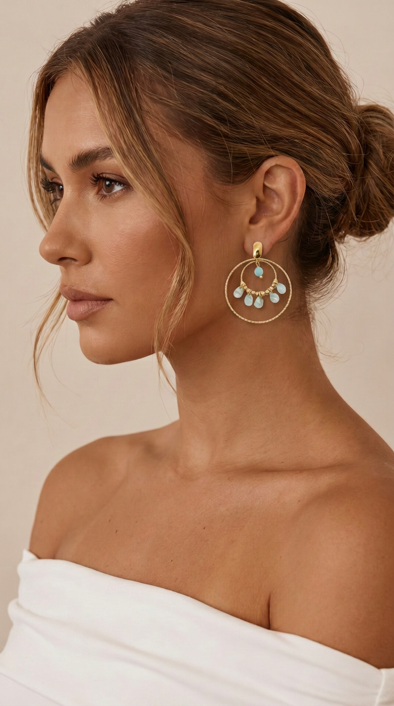 Double Ring 18K Gold Plated Stainless Steel Post Earrings