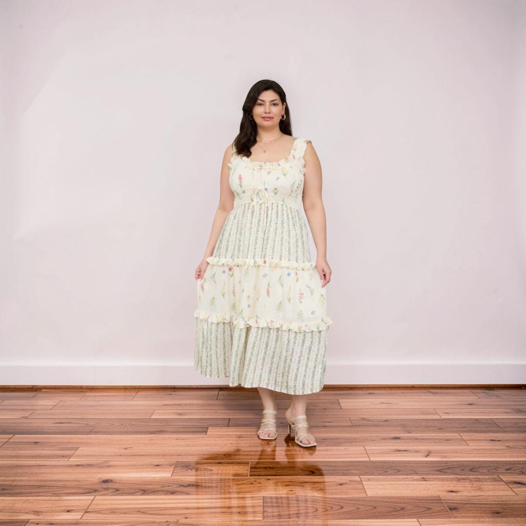 Extended Size Ruffled Tiered Midi